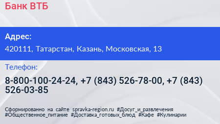 Банк ВТБ - визитка