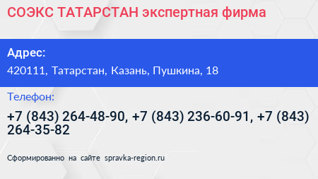 СОЭКС ТАТАРСТАН экспертная фирма - визитка