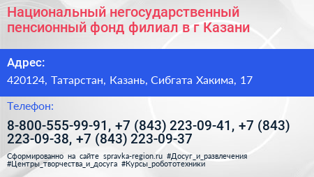 Национальный негосударственный пенсионный фонд филиал в г Казани - визитка
