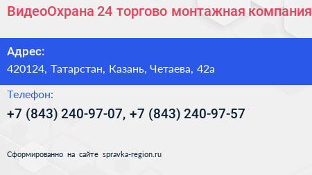 ВидеоОхрана 24 торгово монтажная компания - визитка