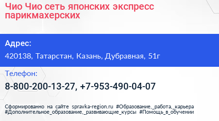 Чио Чио сеть японских экспресс парикмахерских - визитка