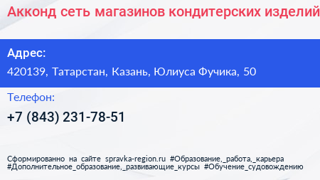 Акконд сеть магазинов кондитерских изделий - визитка