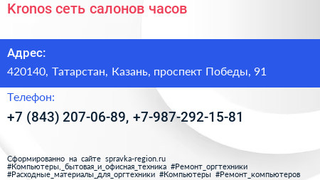 Kronos сеть салонов часов - визитка