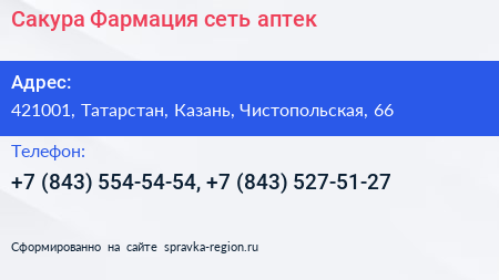 Сакура Фармация сеть аптек - визитка