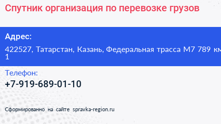 Спутник организация по перевозке грузов - визитка
