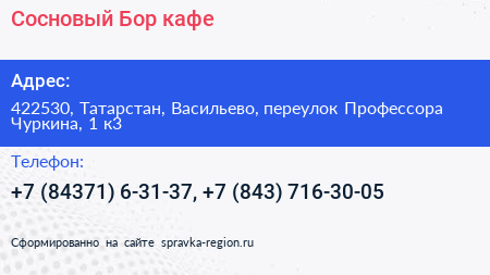 Сосновый Бор кафе - визитка