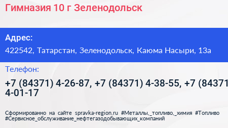 Гимназия 10 г Зеленодольск - визитка