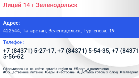 Лицей 14 г Зеленодольск - визитка