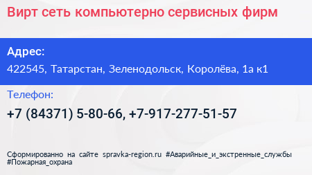 Вирт сеть компьютерно сервисных фирм - визитка