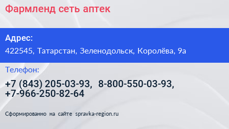 Фармленд сеть аптек - визитка