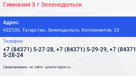 Гимназия 3 г Зеленодольск - визитка
