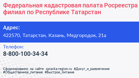 Федеральная кадастровая палата Росреестра филиал по Республике Татарстан - визитка
