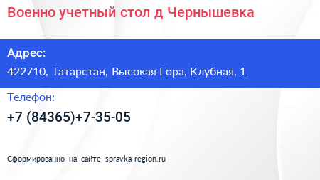 Военно учетный стол д Чернышевка - визитка