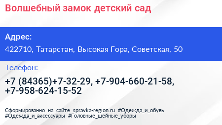 Волшебный замок детский сад - визитка