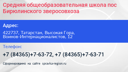 Средняя общеобразовательная школа пос Бирюлинского зверосовхоза - визитка