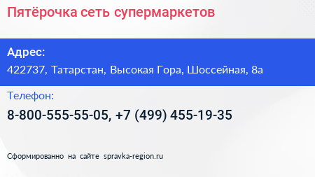 Пятёрочка сеть супермаркетов - визитка