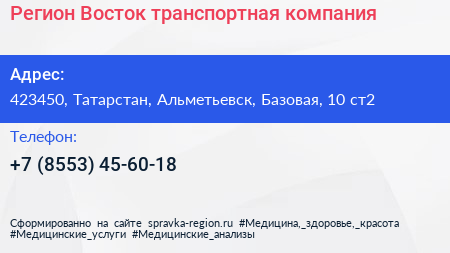Регион Восток транспортная компания - визитка