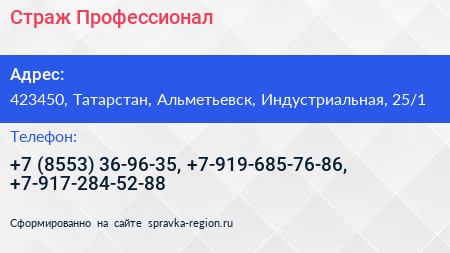 Страж Профессионал - визитка