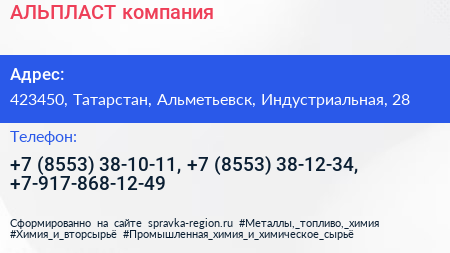 АЛЬПЛАСТ компания - визитка