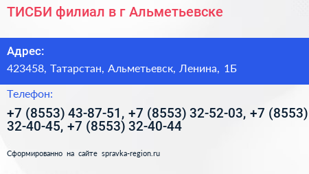 ТИСБИ филиал в г Альметьевске - визитка
