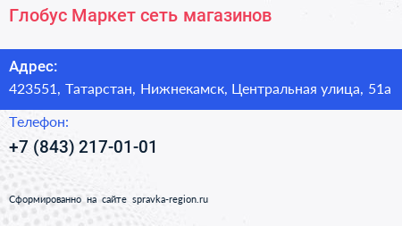 Глобус Маркет сеть магазинов - визитка