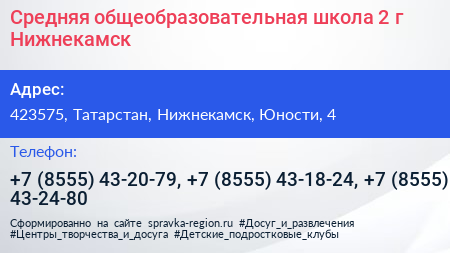 Средняя общеобразовательная школа 2 г Нижнекамск - визитка