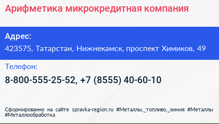 Арифметика микрокредитная компания - визитка