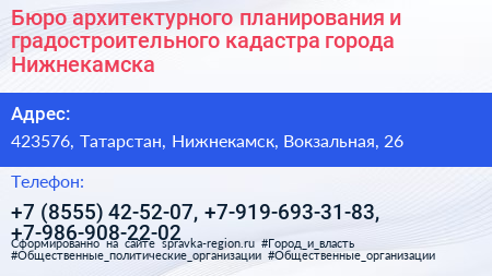 Бюро архитектурного планирования и градостроительного кадастра города Нижнекамска - визитка