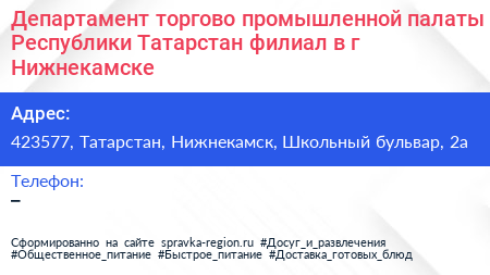Департамент торгово промышленной палаты Республики Татарстан филиал в г Нижнекамске - визитка