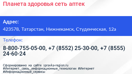 Планета здоровья сеть аптек - визитка