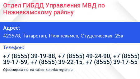 Отдел ГИБДД Управления МВД по Нижнекамскому району - визитка