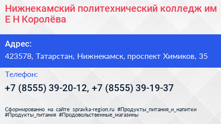 Нижнекамский политехнический колледж им Е Н Королёва - визитка