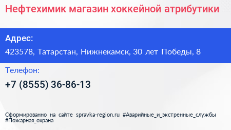 Нефтехимик магазин хоккейной атрибутики - визитка