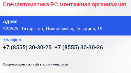 Спецавтоматика РС монтажная организация - визитка