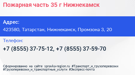 Пожарная часть 35 г Нижнекамск - визитка