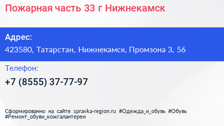 Пожарная часть 33 г Нижнекамск - визитка