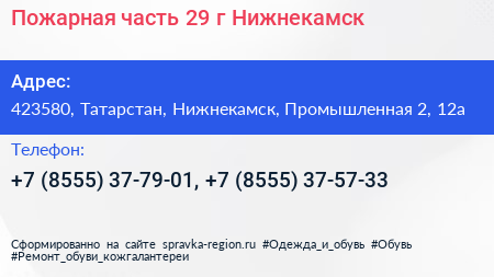 Пожарная часть 29 г Нижнекамск - визитка