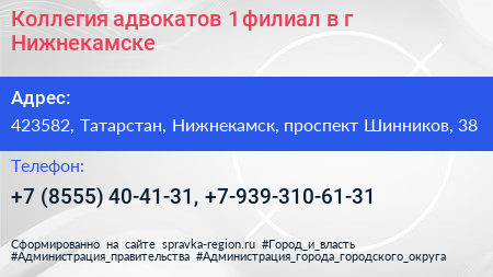Коллегия адвокатов 1 филиал в г Нижнекамске - визитка
