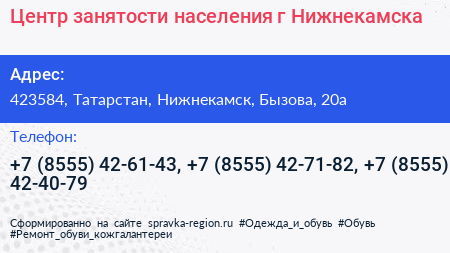 Центр занятости населения г Нижнекамска - визитка
