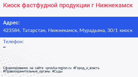 Киоск фастфудной продукции г Нижнекамск - визитка