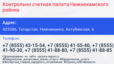 Контрольно счетная палата Нижнекамского района - визитка