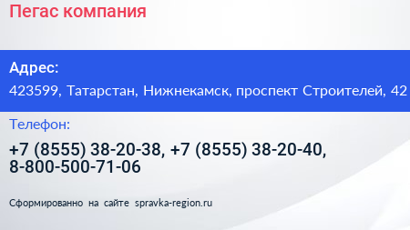 Пегас компания - визитка