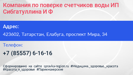 Компания по поверке счетчиков воды ИП Сибгатуллина И Ф  - визитка