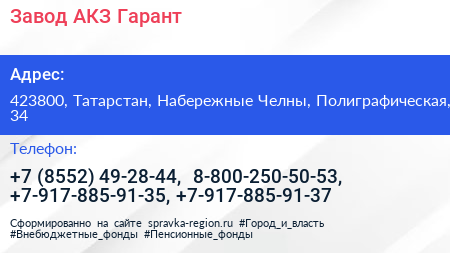 Завод АКЗ Гарант - визитка
