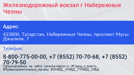 Железнодорожный вокзал г Набережные Челны - визитка
