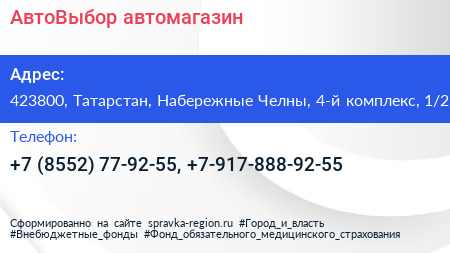 АвтоВыбор автомагазин - визитка