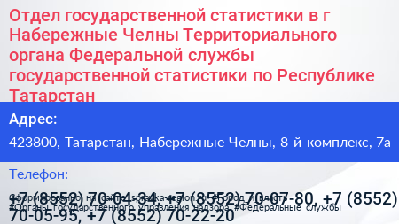Отдел государственной статистики в г Набережные Челны Территориального органа Федеральной службы государственной статистики по Республике Татарстан - визитка