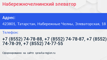 Набережночелнинский элеватор - визитка