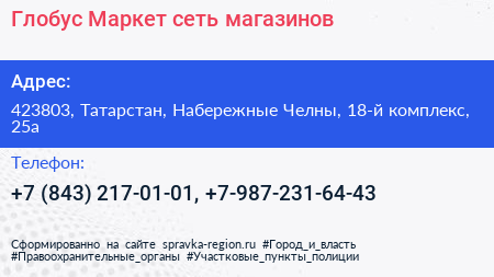 Глобус Маркет сеть магазинов - визитка