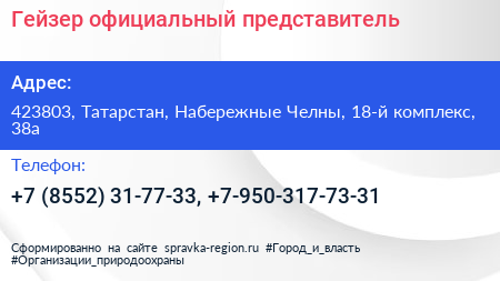 Гейзер официальный представитель - визитка